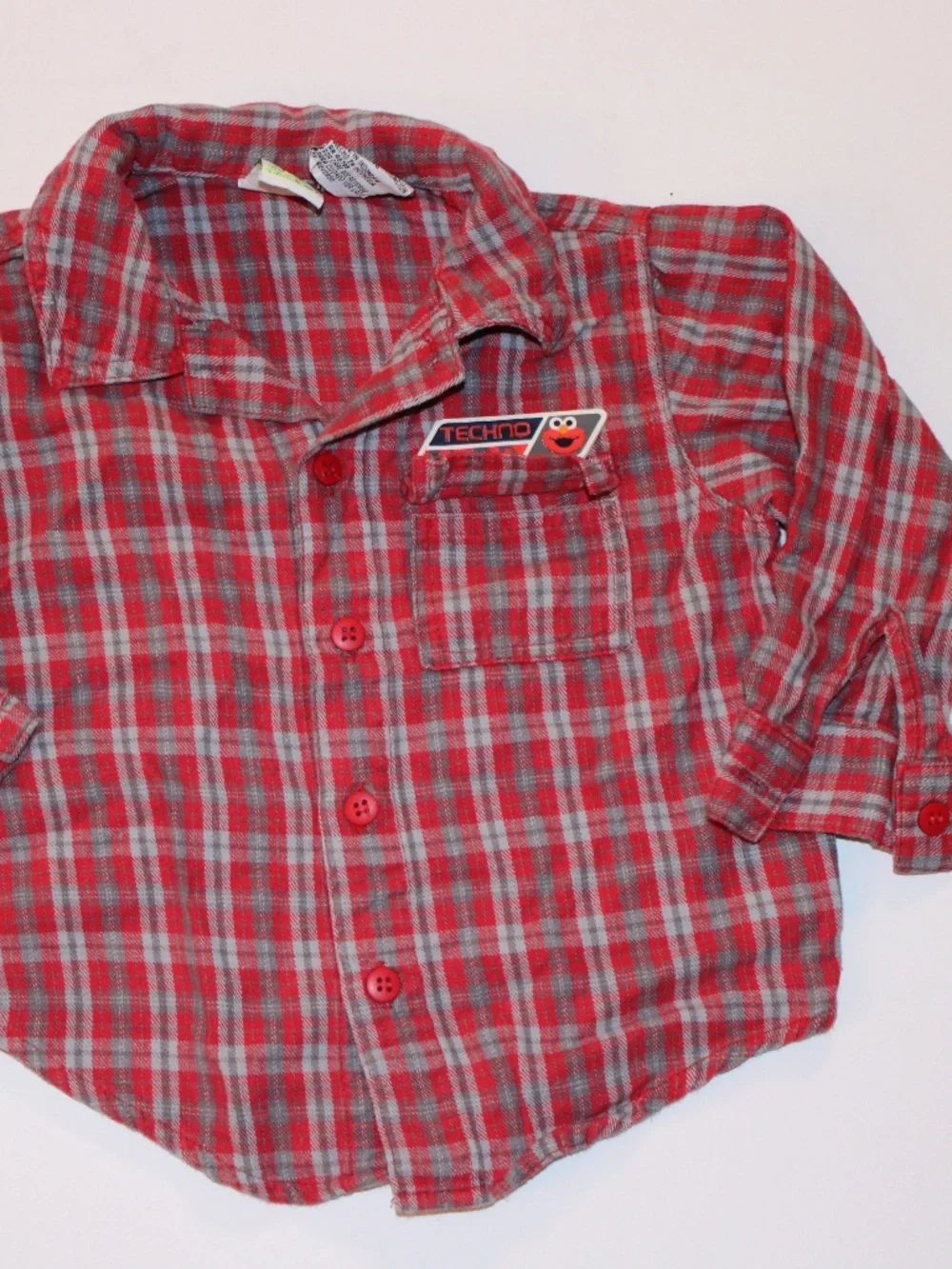 Vintage Y2K Sesame Street Elmo Plaid Button Up Shirt 18M